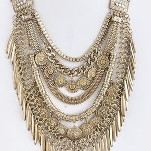 Gold Fringe and Medallion Necklace Western Aztec Southwestern